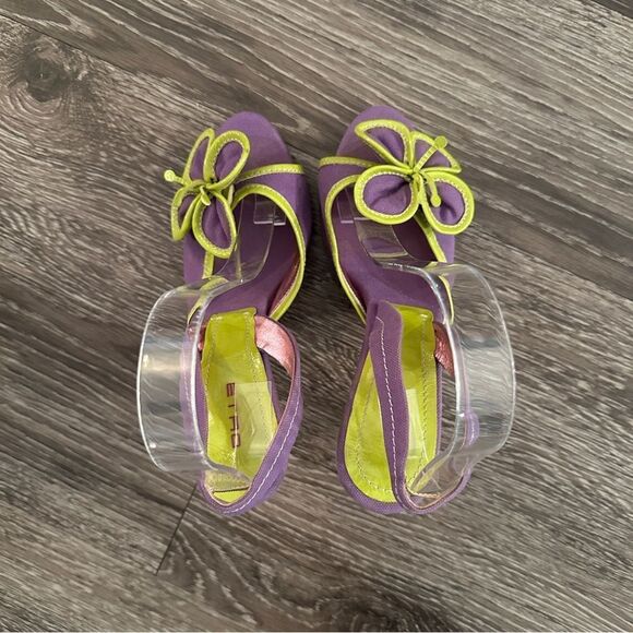 ETRO Vernice Vogue lime purple flower open toe sling back sandals - Picture 7 of 9